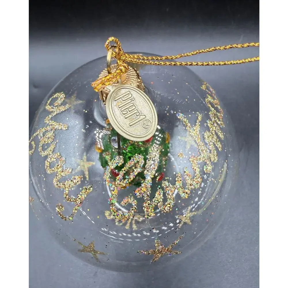 Pier 1 Glass Tree Christmas Ball With Blown Glass Green Tree Inside -T34